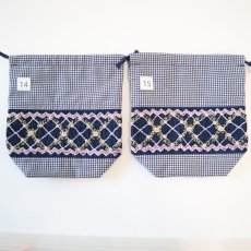 画像3: 紺ギンガムーコップ袋（スモッキング刺繍）1枚  M -14〜15 (3)