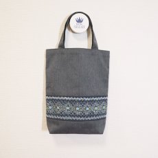 画像1: 展示見本83 スモッキング刺繍シューズバッグ（2本持ち手）グレー杢 (1)