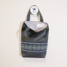 画像2: 展示見本83 スモッキング刺繍シューズバッグ（2本持ち手）グレー杢 (2)